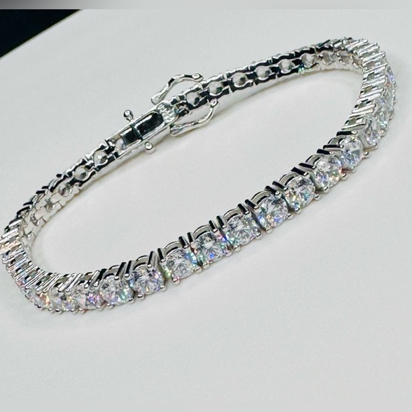 Sterling Silver and 14K Gold Tennis Bracelet Gorgeous 7” - Picture 3 of 5